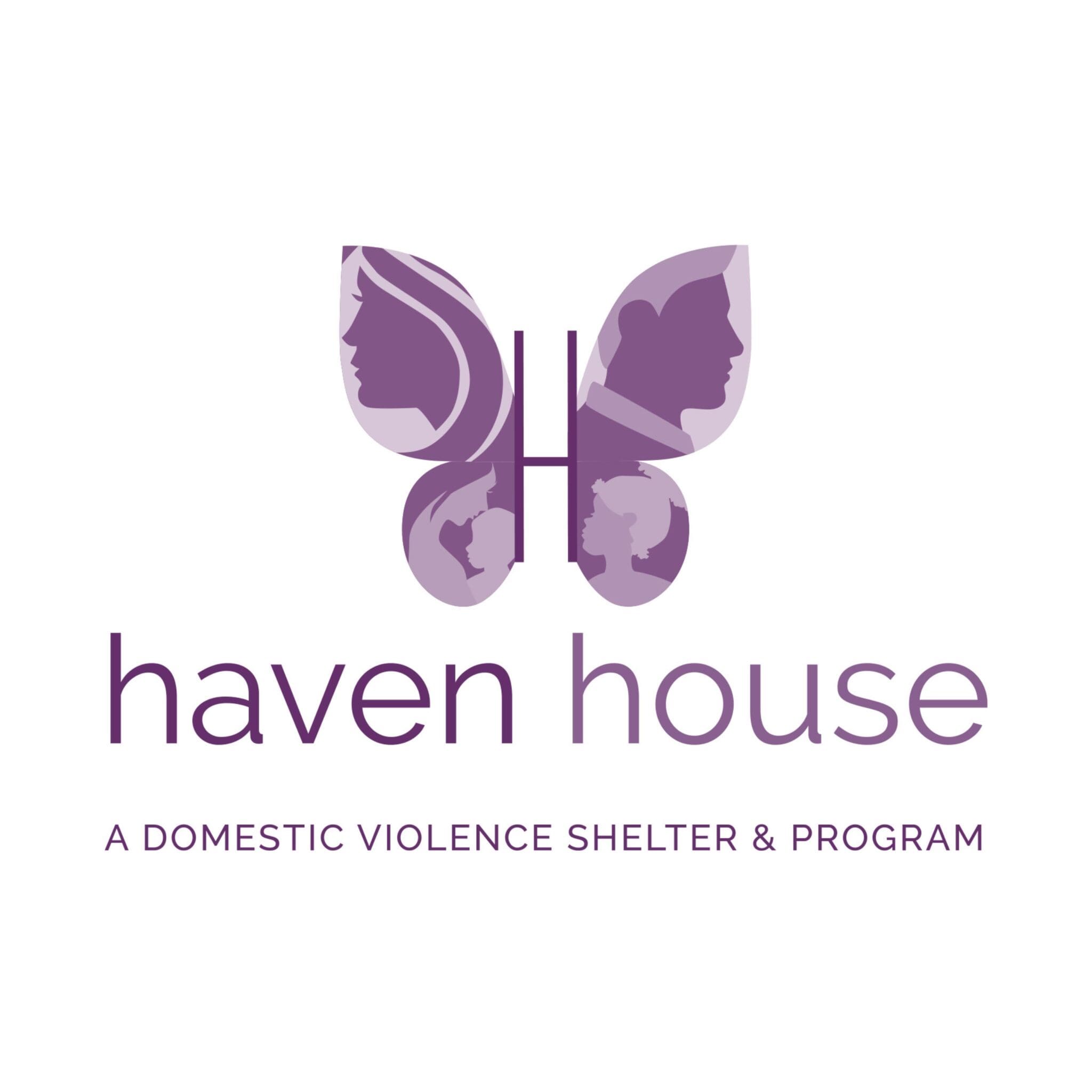 Logo of Haven House, a domestic violence shelter, featuring a butterfly design symbolizing hope and support.